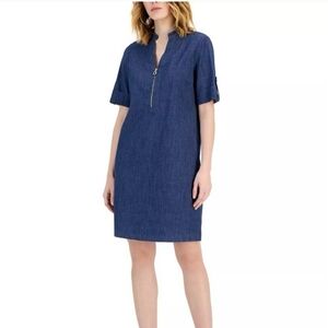 Anne Klein Blue Denim Shift Dress Size 12